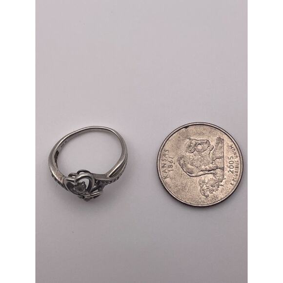 Vtg 925 Sterling Connected Intertwined Hearts Diamond Ring Marked - Picture 3 of 5